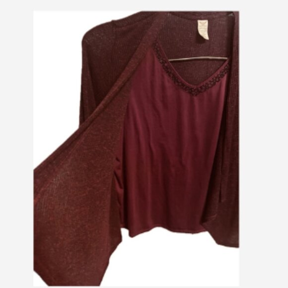 Faded Glory Top Cardigan With Attached Camisole Women's Size 4X (26-28) - Maroon - Picture 4 of 6
